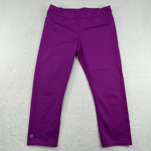 Athleta M Purple Cropped Adjustable Elastic Draw Chord Leggings Pocket Lycra - Picture 10 of 10